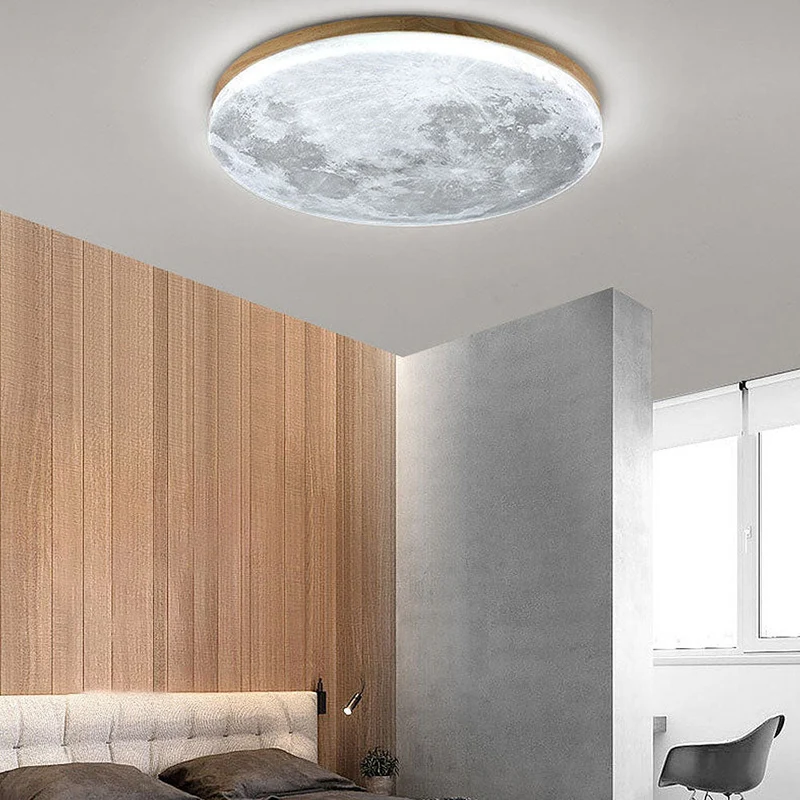 LED Plafondlamp Maanontwerp Hout Acryl Rond 26-48cm Slaapkamer Woonkamer Plafondlamp Maanlamp LED Verlichting Modern Interieur | Sansoti