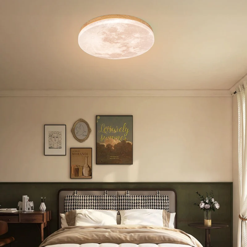 LED Plafondlamp Maanontwerp Hout Acryl Rond 26-48cm Slaapkamer Woonkamer Plafondlamp Maanlamp LED Verlichting Modern Interieur | Sansoti