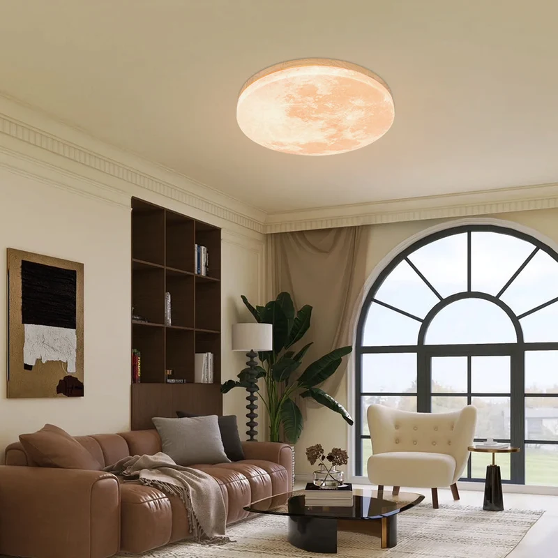 LED Plafondlamp Maanontwerp Hout Acryl Rond 26-48cm Slaapkamer Woonkamer Plafondlamp Maanlamp LED Verlichting Modern Interieur | Sansoti