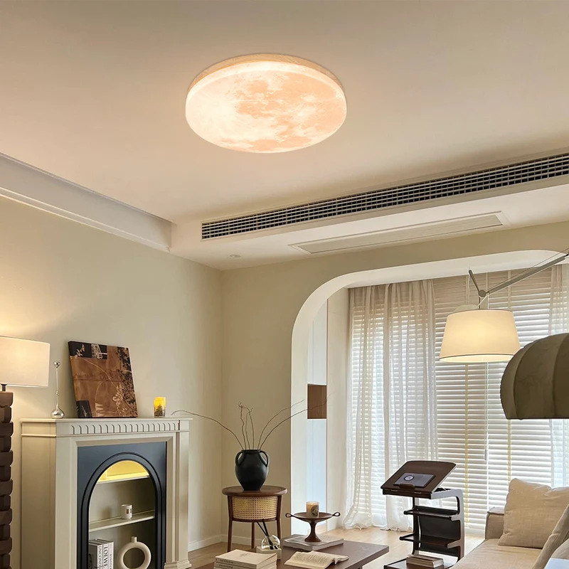 LED Plafondlamp Maanontwerp Hout Acryl Rond 26-48cm Slaapkamer Woonkamer Plafondlamp Maanlamp LED Verlichting Modern Interieur | Sansoti