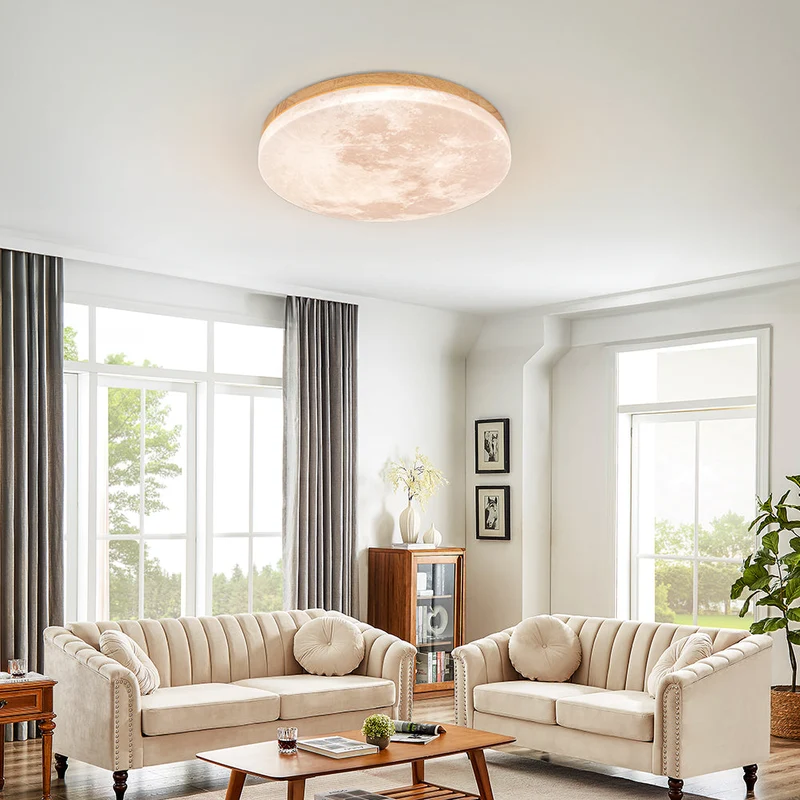 LED Plafondlamp Maanontwerp Hout Acryl Rond 26-48cm Slaapkamer Woonkamer Plafondlamp Maanlamp LED Verlichting Modern Interieur | Sansoti