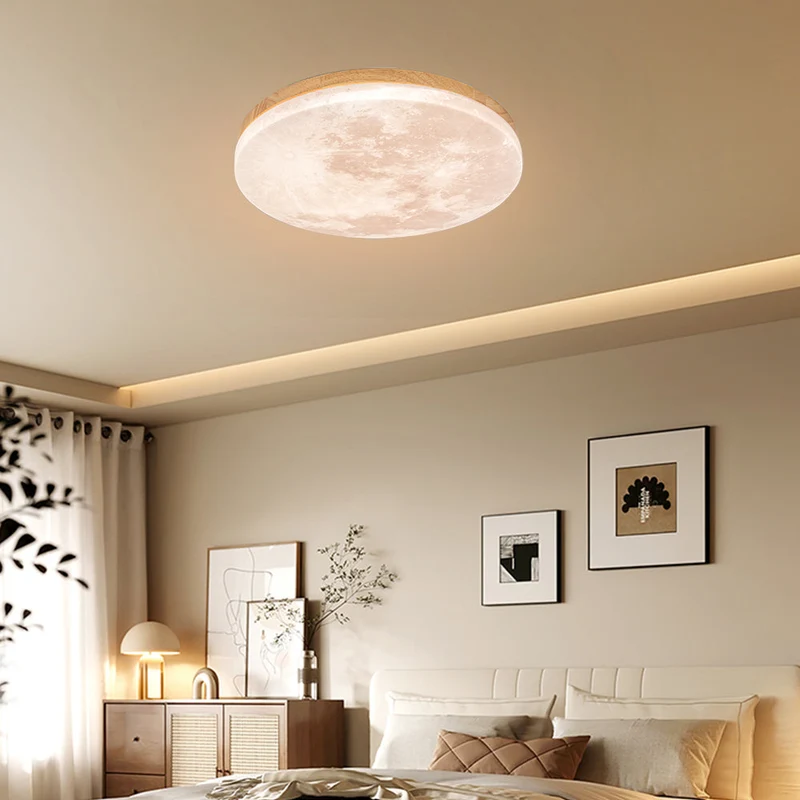 LED Plafondlamp Maanontwerp Hout Acryl Rond 26-48cm Slaapkamer Woonkamer Plafondlamp Maanlamp LED Verlichting Modern Interieur | Sansoti