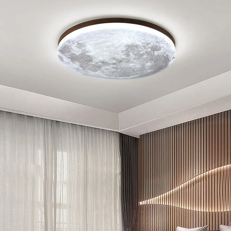 LED Plafondlamp Maanontwerp Hout Acryl Rond 26-48cm Slaapkamer Woonkamer Plafondlamp Maanlamp LED Verlichting Modern Interieur | Sansoti