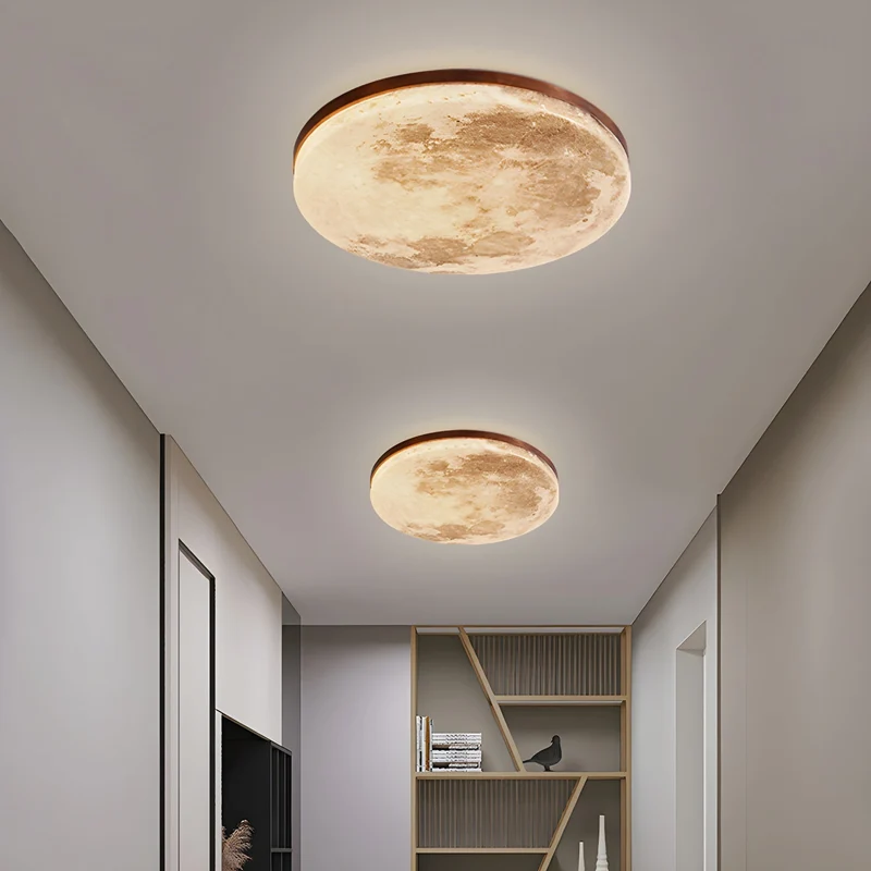 LED Plafondlamp Maanontwerp Hout Acryl Rond 26-48cm Slaapkamer Woonkamer Plafondlamp Maanlamp LED Verlichting Modern Interieur | Sansoti