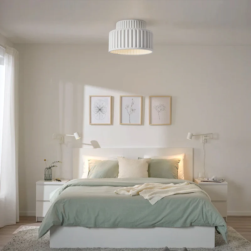 Plafondlamp Geribbeld Resin E27 Wit Compact Modern Interieur Woonkamer Keuken Slaapkamer Retro Design Plafonnière | Sansoti