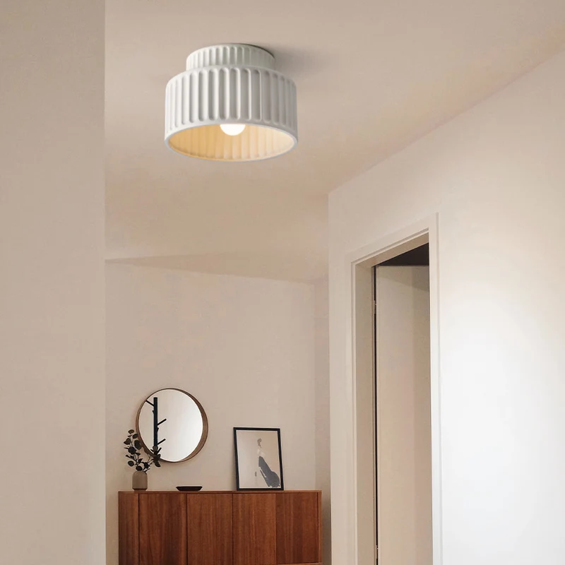 Plafondlamp Geribbeld Resin E27 Wit Compact Modern Interieur Woonkamer Keuken Slaapkamer Retro Design Plafonnière | Sansoti