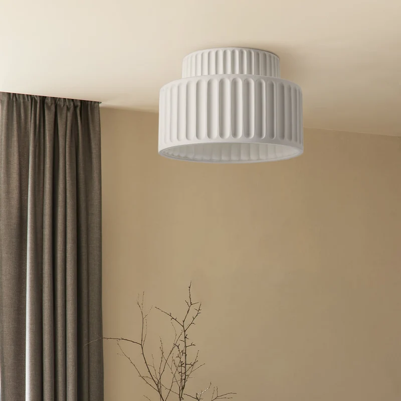 Plafondlamp Geribbeld Resin E27 Wit Compact Modern Interieur Woonkamer Keuken Slaapkamer Retro Design Plafonnière | Sansoti