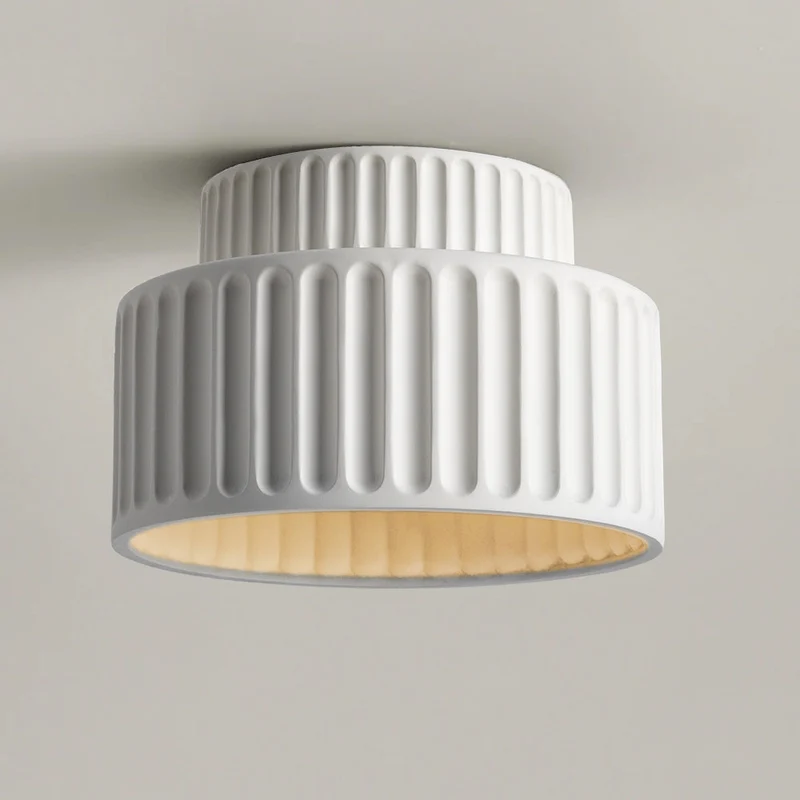 Plafondlamp Geribbeld Resin E27 Wit Compact Modern Interieur Woonkamer Keuken Slaapkamer Retro Design Plafonnière | Sansoti