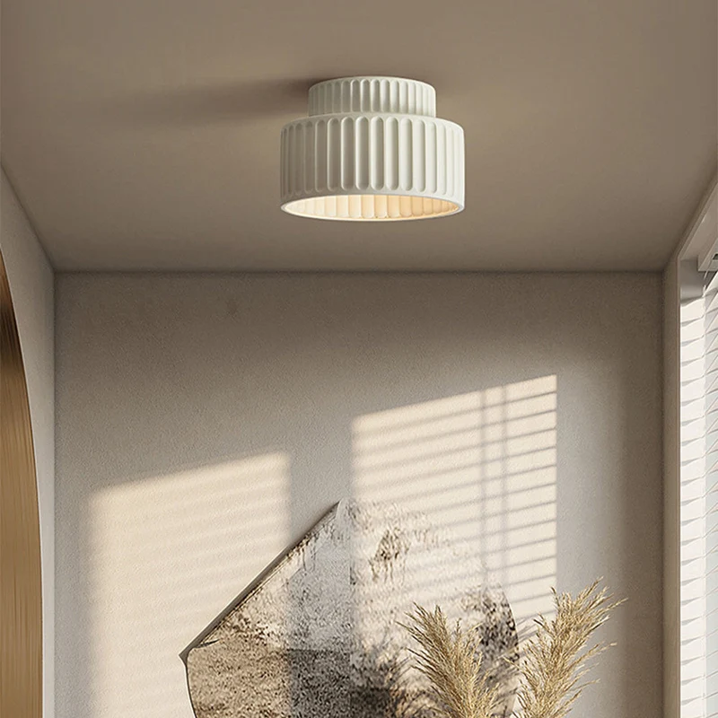 Plafondlamp Geribbeld Resin E27 Wit Compact Modern Interieur Woonkamer Keuken Slaapkamer Retro Design Plafonnière | Sansoti