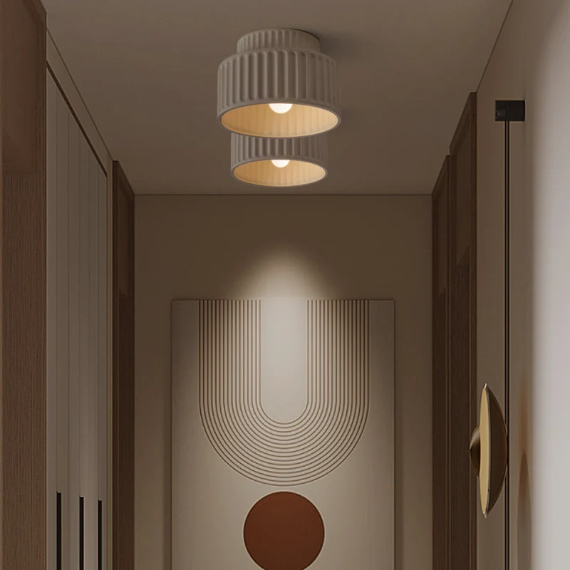 Plafondlamp Geribbeld Resin E27 Wit Compact Modern Interieur Woonkamer Keuken Slaapkamer Retro Design Plafonnière | Sansoti
