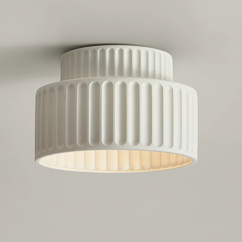 Plafondlamp Geribbeld Resin E27 Wit Compact Modern Interieur Woonkamer Keuken Slaapkamer Retro Design Plafonnière | Sansoti