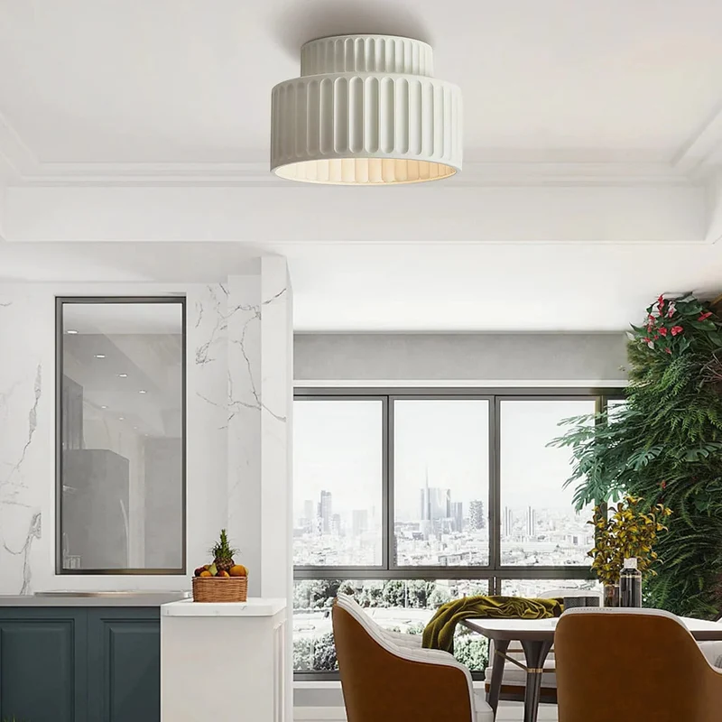 Plafondlamp Geribbeld Resin E27 Wit Compact Modern Interieur Woonkamer Keuken Slaapkamer Retro Design Plafonnière | Sansoti