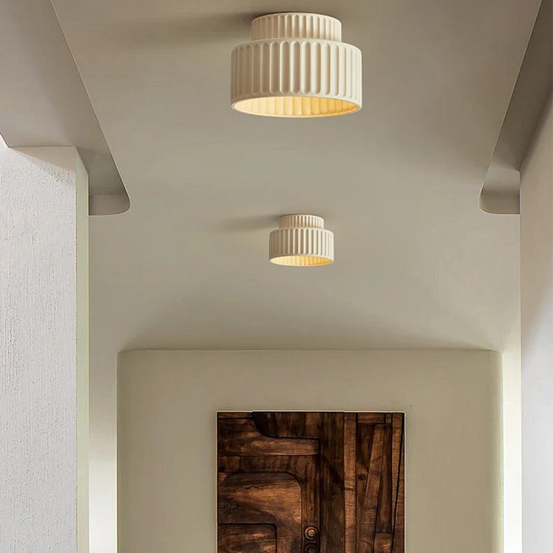 Plafondlamp Geribbeld Resin E27 Wit Compact Modern Interieur Woonkamer Keuken Slaapkamer Retro Design Plafonnière | Sansoti