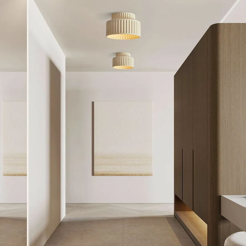 Plafondlamp Geribbeld Resin E27 Wit Compact Modern Interieur Woonkamer Keuken Slaapkamer Retro Design Plafonnière | Sansoti