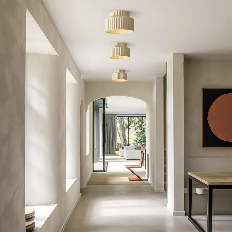 Plafondlamp Geribbeld Resin E27 Wit Compact Modern Interieur Woonkamer Keuken Slaapkamer Retro Design Plafonnière | Sansoti