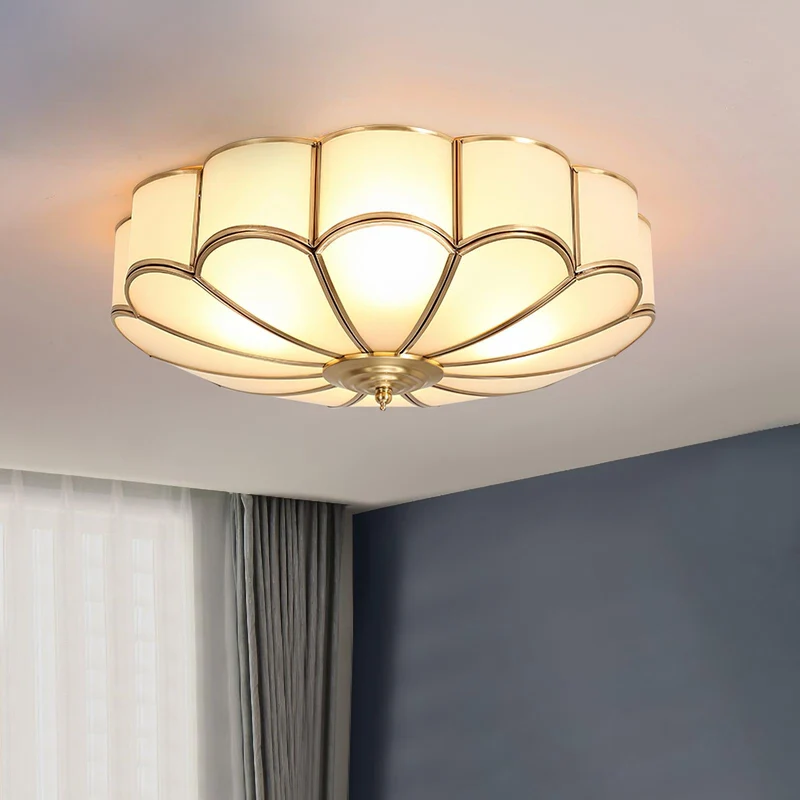 Plafondlamp Glas Messing Goud Rond Klassiek Woonkamer Hal Eetkamer Vintage Design Verlichting Diffuus Licht | Sansoti