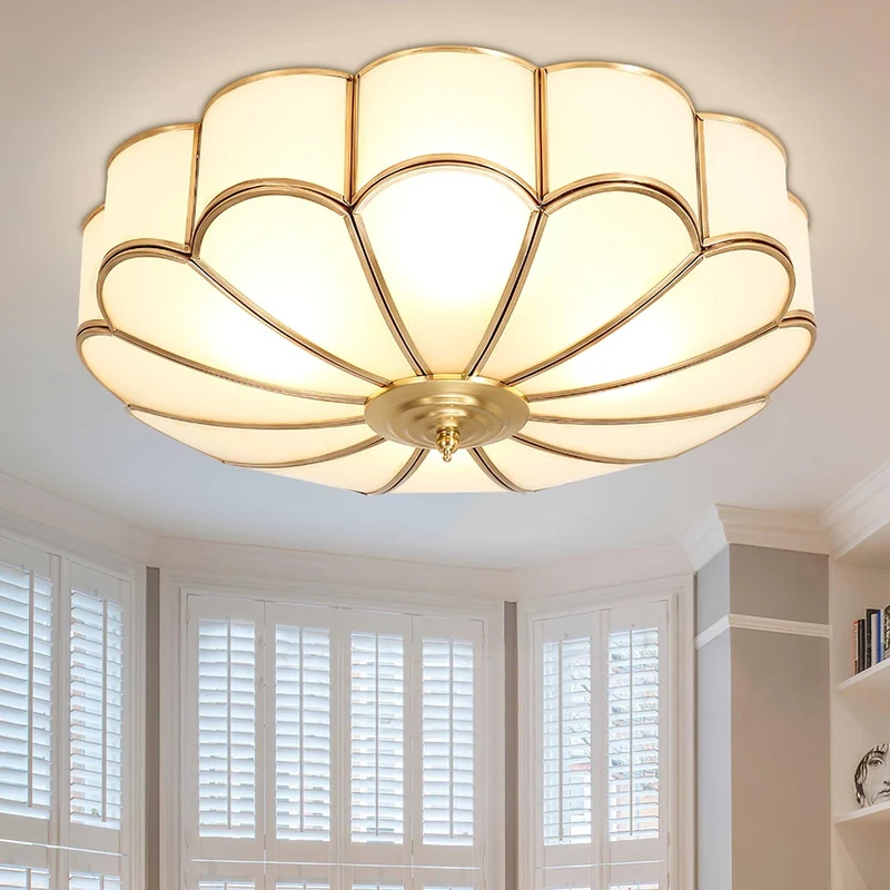 Plafondlamp Glas Messing Goud Rond Klassiek Woonkamer Hal Eetkamer Vintage Design Verlichting Diffuus Licht | Sansoti