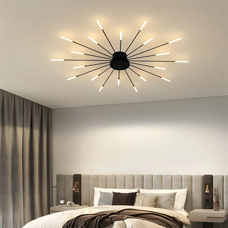 LED Plafondlamp Metaal 20-42 Lichtpunten Zwart Goud Woonkamer Eetkamer Stervorm Design Dimbaar Moderne Verlichting Grote Ruimtes | Sansoti