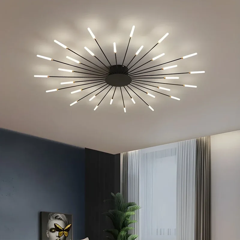 LED Plafondlamp Metaal 20-42 Lichtpunten Zwart Goud Woonkamer Eetkamer Stervorm Design Dimbaar Moderne Verlichting Grote Ruimtes | Sansoti