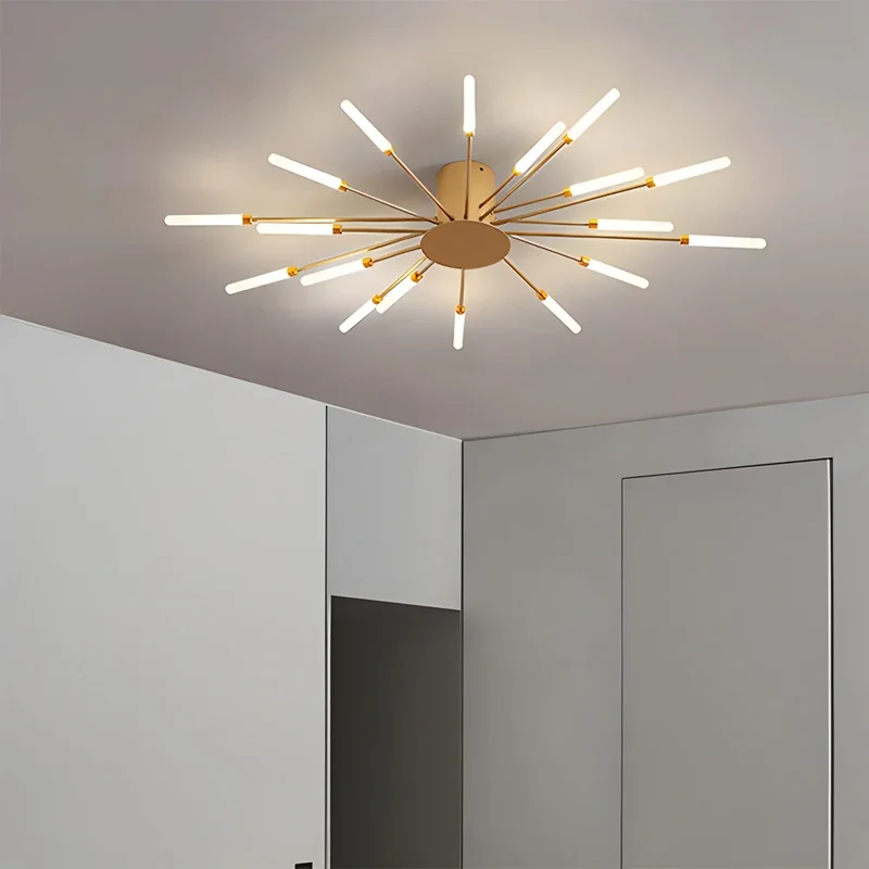 LED Plafondlamp Metaal 20-42 Lichtpunten Zwart Goud Woonkamer Eetkamer Stervorm Design Dimbaar Moderne Verlichting Grote Ruimtes | Sansoti