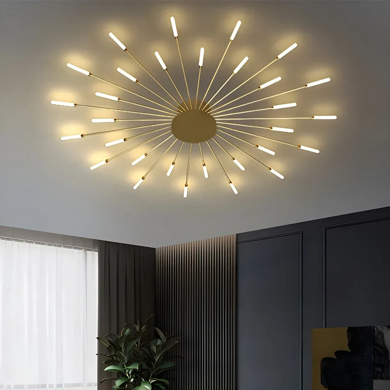 LED Plafondlamp Metaal 20-42 Lichtpunten Zwart Goud Woonkamer Eetkamer Stervorm Design Dimbaar Moderne Verlichting Grote Ruimtes | Sansoti
