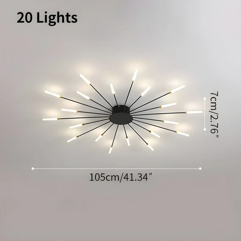 LED Plafondlamp Metaal 20-42 Lichtpunten Zwart Goud Woonkamer Eetkamer Stervorm Design Dimbaar Moderne Verlichting Grote Ruimtes | Sansoti