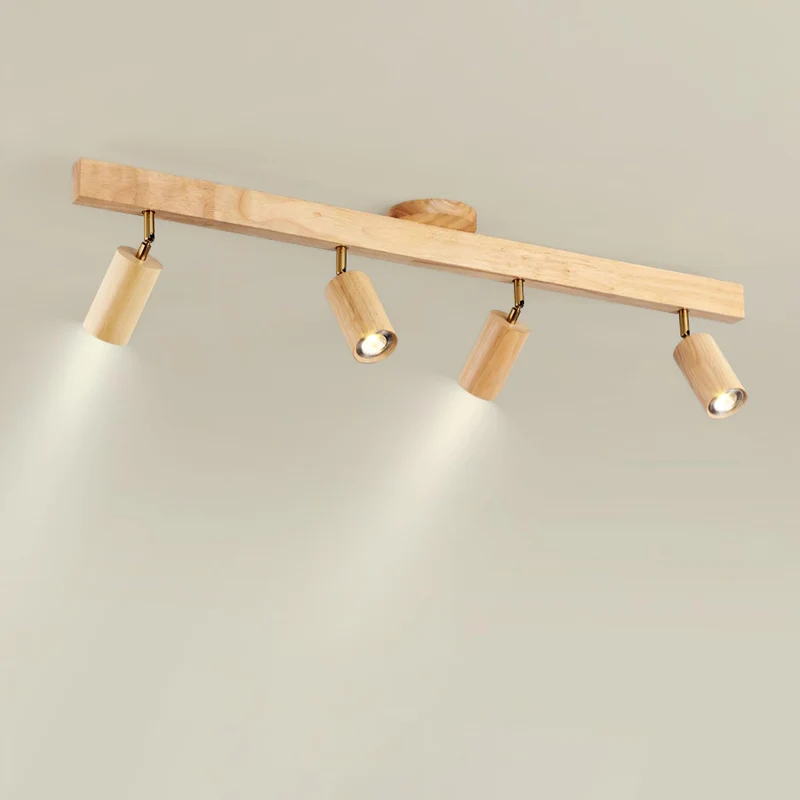 Houten Track Plafondlamp LED Houtlook Goud Verstelbare Spots Woonkamer Keuken Hal Scandinavisch Modern | Sansoti