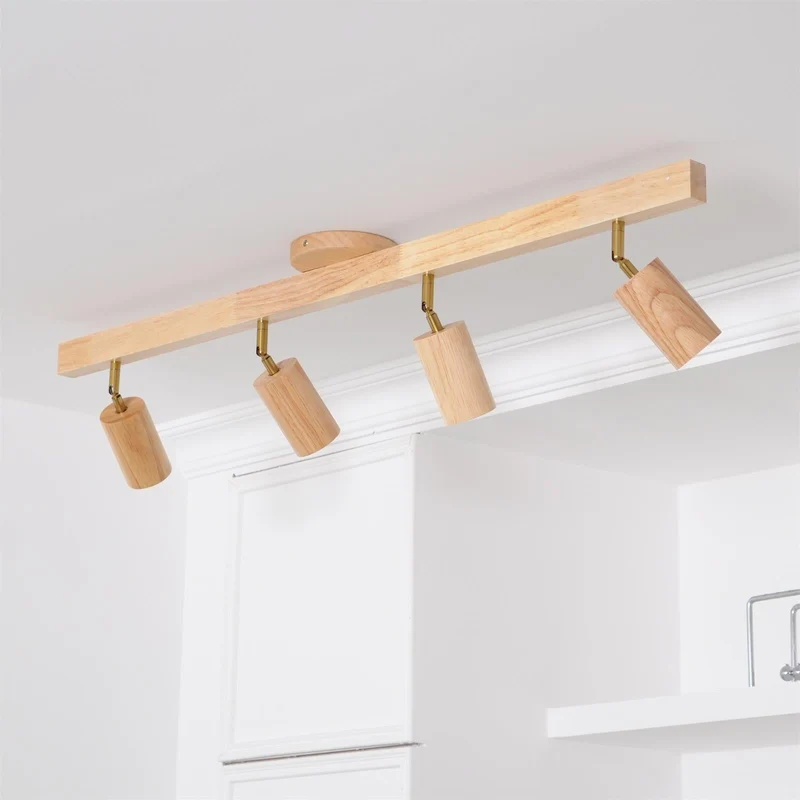 Houten Track Plafondlamp LED Houtlook Goud Verstelbare Spots Woonkamer Keuken Hal Scandinavisch Modern | Sansoti