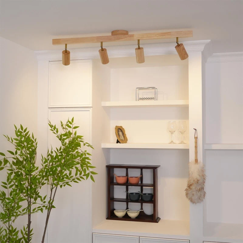Houten Track Plafondlamp LED Houtlook Goud Verstelbare Spots Woonkamer Keuken Hal Scandinavisch Modern | Sansoti