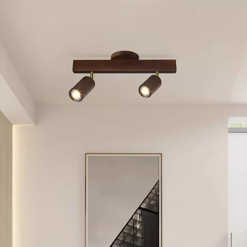 Houten Track Plafondlamp LED Houtlook Goud Verstelbare Spots Woonkamer Keuken Hal Scandinavisch Modern | Sansoti