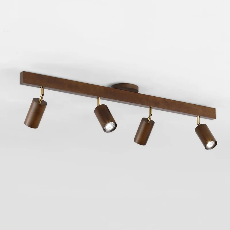Houten Track Plafondlamp LED Houtlook Goud Verstelbare Spots Woonkamer Keuken Hal Scandinavisch Modern | Sansoti