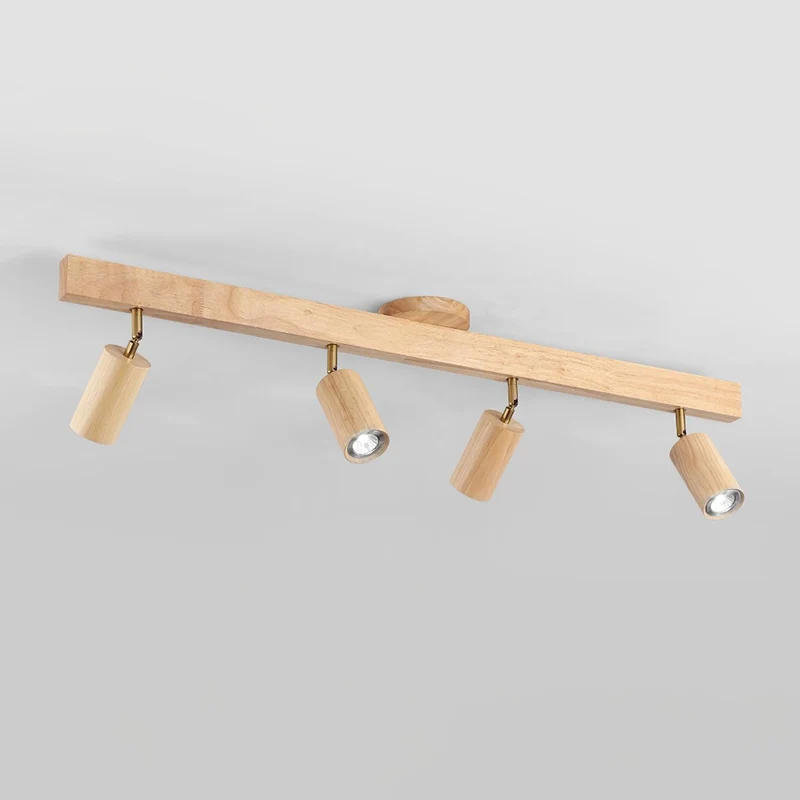 Houten Track Plafondlamp LED Houtlook Goud Verstelbare Spots Woonkamer Keuken Hal Scandinavisch Modern | Sansoti