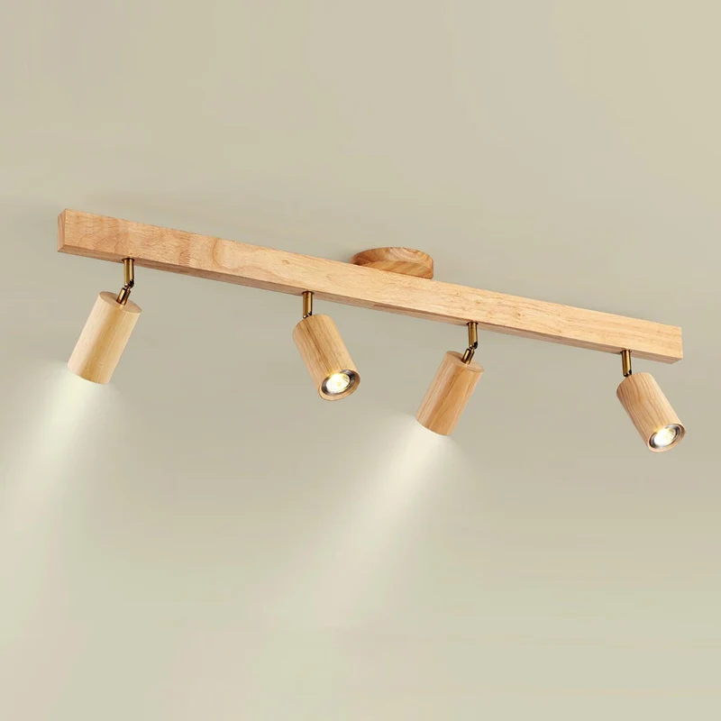 Houten Track Plafondlamp LED Houtlook Goud Verstelbare Spots Woonkamer Keuken Hal Scandinavisch Modern | Sansoti