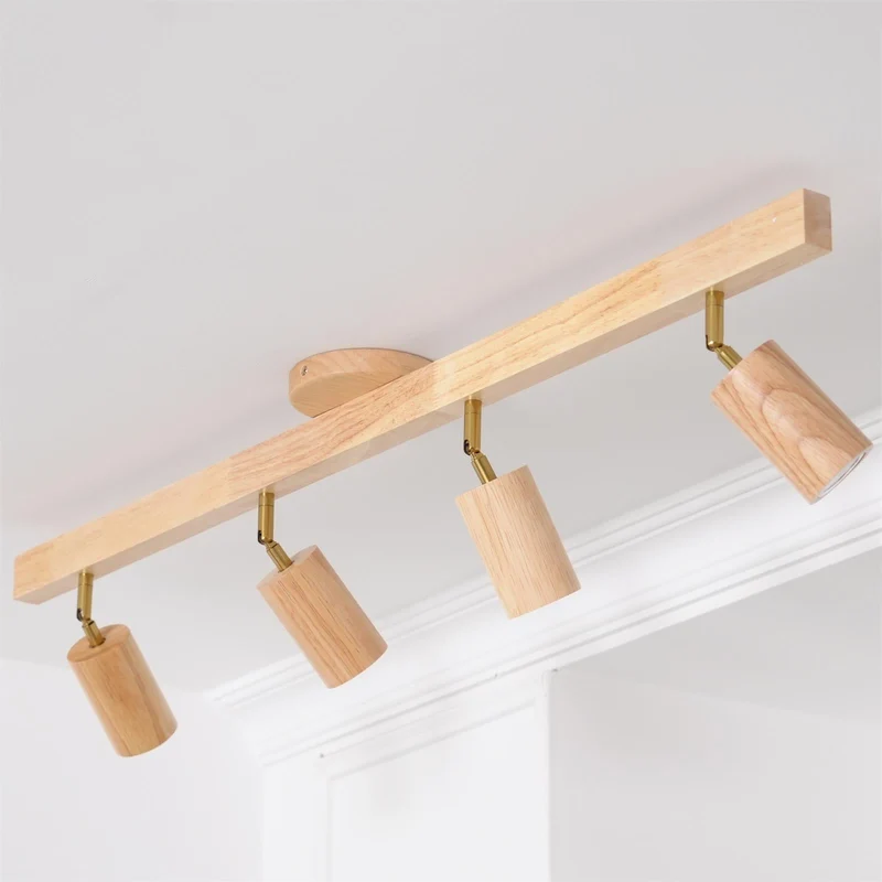 Houten Track Plafondlamp LED Houtlook Goud Verstelbare Spots Woonkamer Keuken Hal Scandinavisch Modern | Sansoti