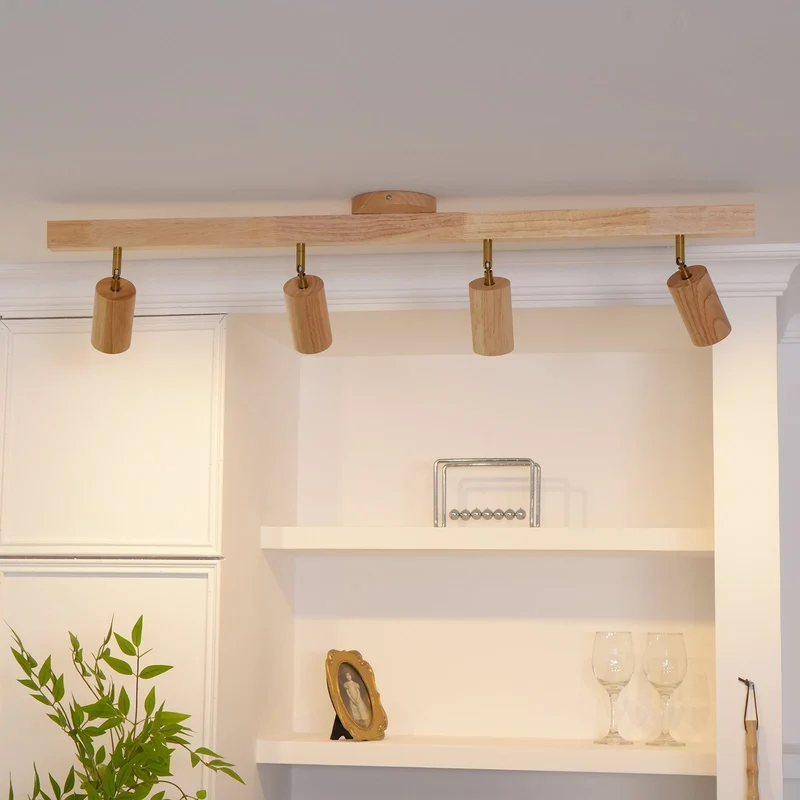 Houten Track Plafondlamp LED Houtlook Goud Verstelbare Spots Woonkamer Keuken Hal Scandinavisch Modern | Sansoti