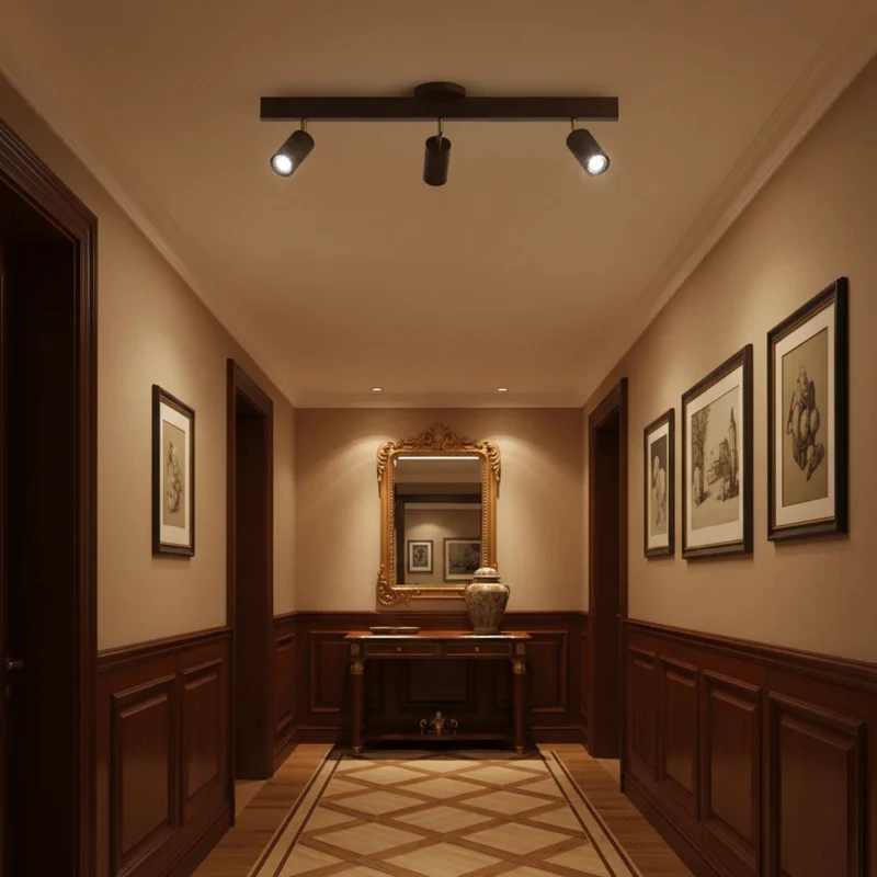 Houten Track Plafondlamp LED Houtlook Goud Verstelbare Spots Woonkamer Keuken Hal Scandinavisch Modern | Sansoti