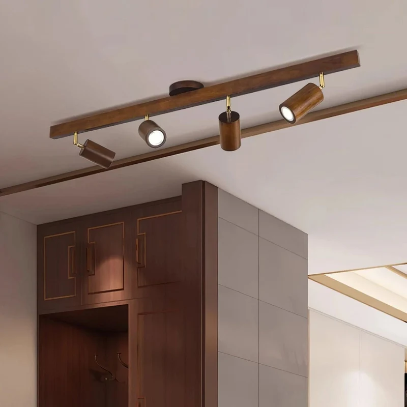 Houten Track Plafondlamp LED Houtlook Goud Verstelbare Spots Woonkamer Keuken Hal Scandinavisch Modern | Sansoti