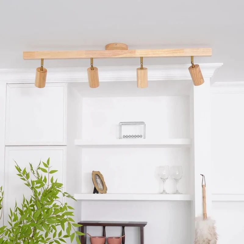 Houten Track Plafondlamp LED Houtlook Goud Verstelbare Spots Woonkamer Keuken Hal Scandinavisch Modern | Sansoti