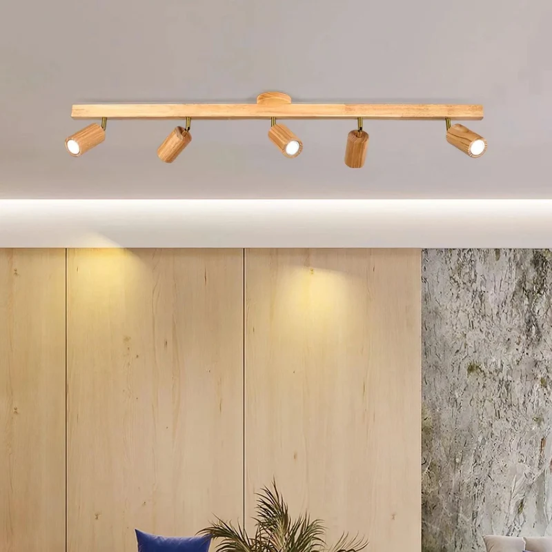 Houten Track Plafondlamp LED Houtlook Goud Verstelbare Spots Woonkamer Keuken Hal Scandinavisch Modern | Sansoti