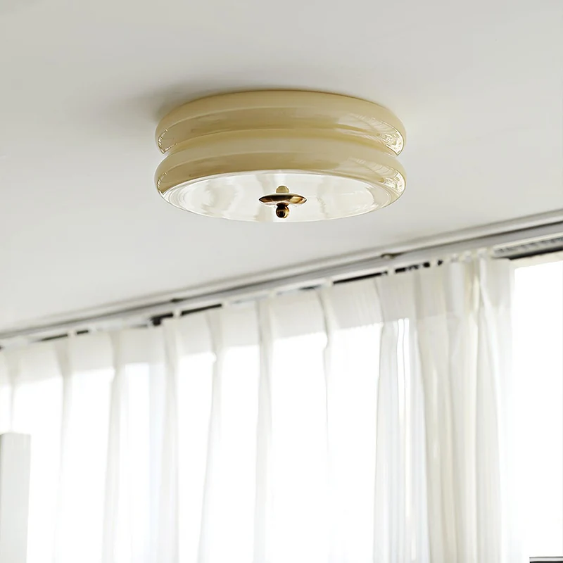 LED plafondlamp glas metaal crème 13 cm slaapkamer woonkamer art deco plafondverlichting rond warm licht neutraal licht wit licht | Sansoti