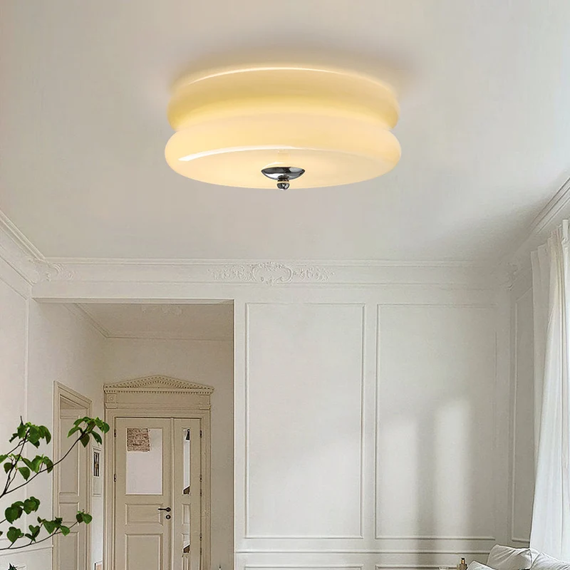 LED plafondlamp glas metaal crème 13 cm slaapkamer woonkamer art deco plafondverlichting rond warm licht neutraal licht wit licht | Sansoti