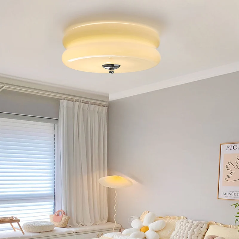 LED plafondlamp glas metaal crème 13 cm slaapkamer woonkamer art deco plafondverlichting rond warm licht neutraal licht wit licht | Sansoti