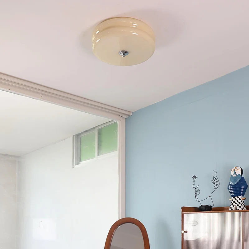LED plafondlamp glas metaal crème 13 cm slaapkamer woonkamer art deco plafondverlichting rond warm licht neutraal licht wit licht | Sansoti