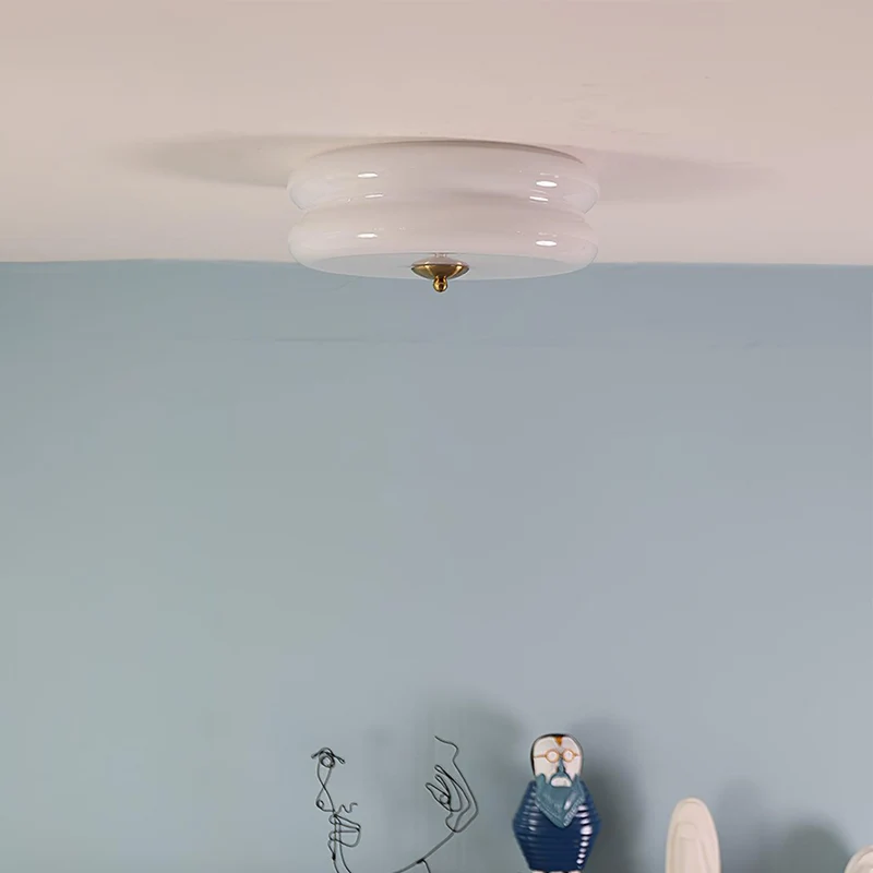 LED plafondlamp glas metaal crème 13 cm slaapkamer woonkamer art deco plafondverlichting rond warm licht neutraal licht wit licht | Sansoti