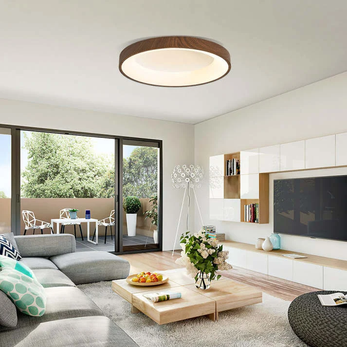 LED Plafondlamp Houtlook IJzer Acryl Rond Woonkamer Slaapkamer Hal Moderne Plafondlamp Scandinavisch Design Warm Licht | Sansoti
