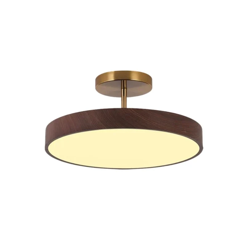 LED Plafondlamp Houtlook Goud Rond Half-Opbouw Woonkamer Slaapkamer Eetkamer Design Plafondverlichting | Sansoti