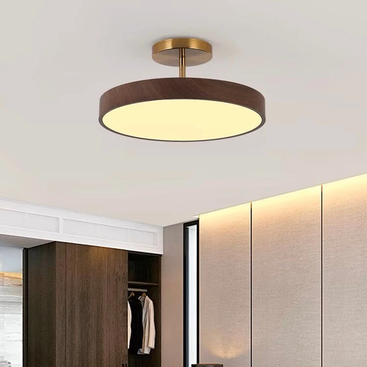 LED Plafondlamp Houtlook Goud Rond Half-Opbouw Woonkamer Slaapkamer Eetkamer Design Plafondverlichting | Sansoti