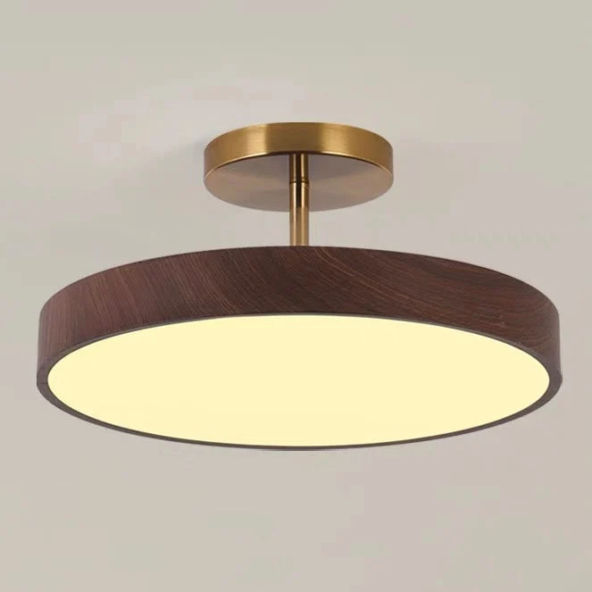 LED Plafondlamp Houtlook Goud Rond Half-Opbouw Woonkamer Slaapkamer Eetkamer Design Plafondverlichting | Sansoti
