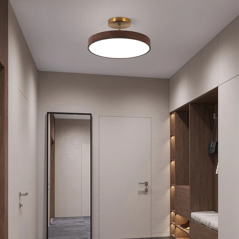 LED Plafondlamp Houtlook Goud Rond Half-Opbouw Woonkamer Slaapkamer Eetkamer Design Plafondverlichting | Sansoti