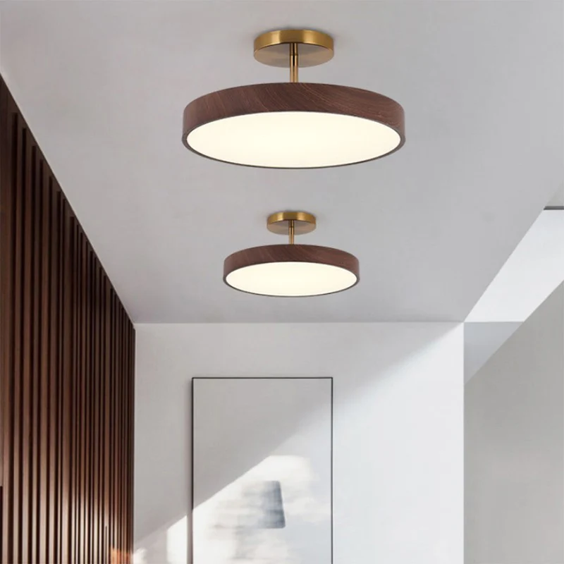 LED Plafondlamp Houtlook Goud Rond Half-Opbouw Woonkamer Slaapkamer Eetkamer Design Plafondverlichting | Sansoti
